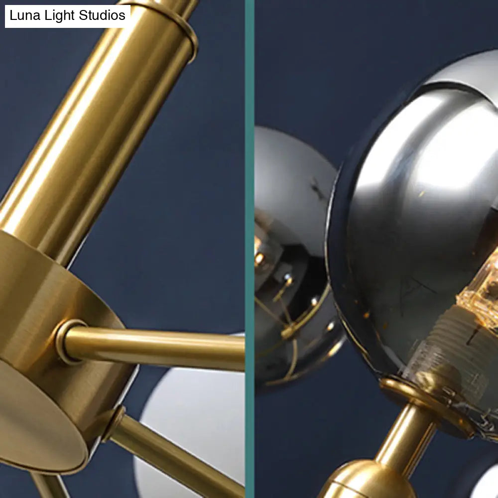 Brass Chandelier With Ball Glass Shade - Stylish Living Room Ceiling Pendant Light