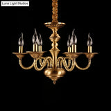 Brass Colonial Candle Chandelier Pendant Light With Curved Hemp Rope Arm - 3/5/6 Lights