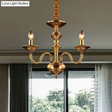 Brass Colonial Candle Chandelier Pendant Light With Curved Hemp Rope Arm - 3/5/6 Lights