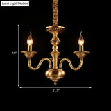 Brass Colonial Candle Chandelier Pendant Light With Curved Hemp Rope Arm - 3/5/6 Lights
