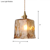 Brass Cone/Cube Coffee Cloud Glass Single-Bulb Pendant Light For Farmhouse Décor
