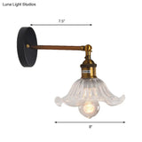 Brass Cone Wall Sconce With Clear Ribbed Glass - Industrial Living Room Lighting Fixture For Dining