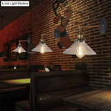 Brass Cone Wall Sconce With Clear Ribbed Glass - Industrial Living Room Lighting Fixture For Dining