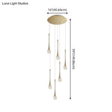 Brass Crystal Cone Pendant Light Set With Long Led Cascade - Perfect For Stairwell