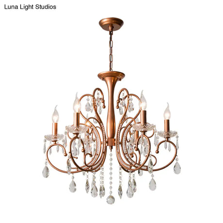 Brass Crystal Curvy Chandelier Lamp With Countryside Charm - 3/6/8 Lights