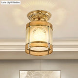 Brass Cylinder Flush - Mount Light For Corridor