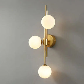 Brass Designer Ball Wall Light Sconce With 3-Head Glass For Bedroom White