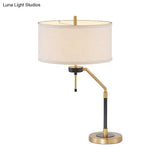 Brass Desk Lamp - Traditional Drum Fabric Reading Light For Bedroom