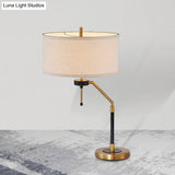 Brass Desk Lamp - Traditional Drum Fabric Reading Light For Bedroom