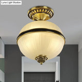 Brass Ellipsoid Semi-Flush Farmhouse Ceiling Light With Ribbed Opal Glass - Available In 4/6 Heads