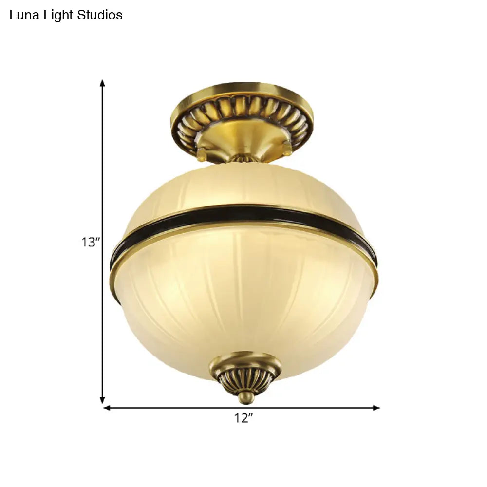 Brass Ellipsoid Semi-Flush Farmhouse Ceiling Light With Ribbed Opal Glass - Available In 4/6 Heads