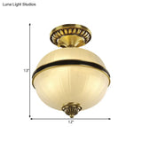 Brass Ellipsoid Semi-Flush Farmhouse Ceiling Light With Ribbed Opal Glass - Available In 4/6 Heads
