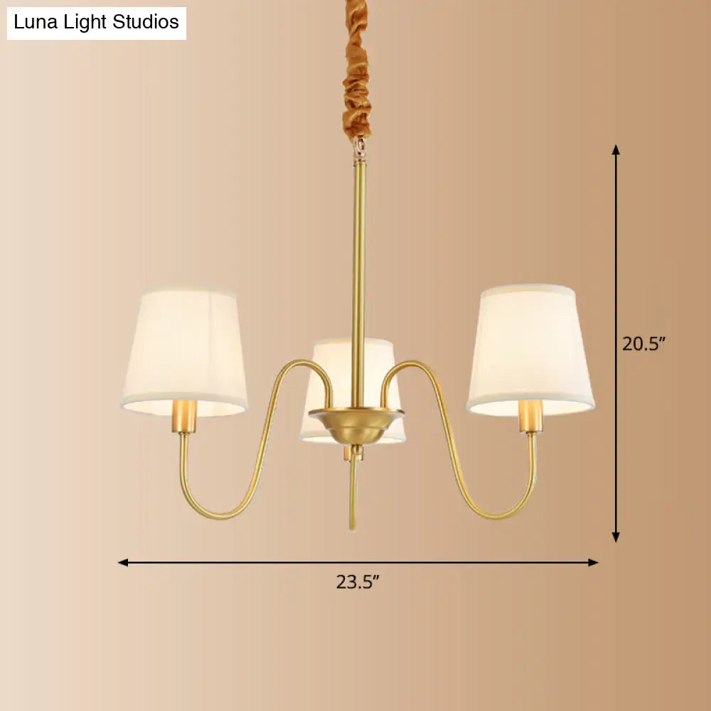 Brass Fabric Bucket Shade Suspension Light - Simplicity Chandelier For Living Room