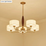 Brass Fabric Drum Chandelier: Minimalist Pendant Light For Living Room