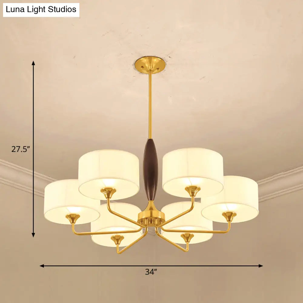 Brass Fabric Drum Chandelier: Minimalist Pendant Light For Living Room