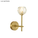 Brass Faceted Sconce With Crystal Shade - Minimalist Wall Mounted Light Fixture