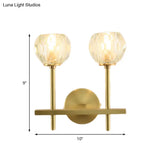 Brass Faceted Sconce With Crystal Shade - Minimalist Wall Mounted Light Fixture