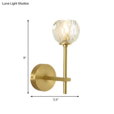 Brass Faceted Sconce With Crystal Shade - Minimalist Wall Mounted Light Fixture