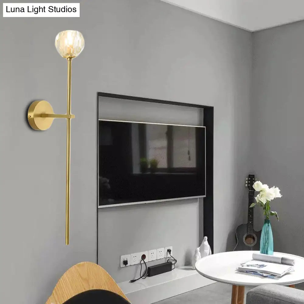 Brass Faceted Sconce With Crystal Shade - Minimalist Wall Mounted Light Fixture