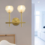 Brass Faceted Sconce With Crystal Shade - Minimalist Wall Mounted Light Fixture / B