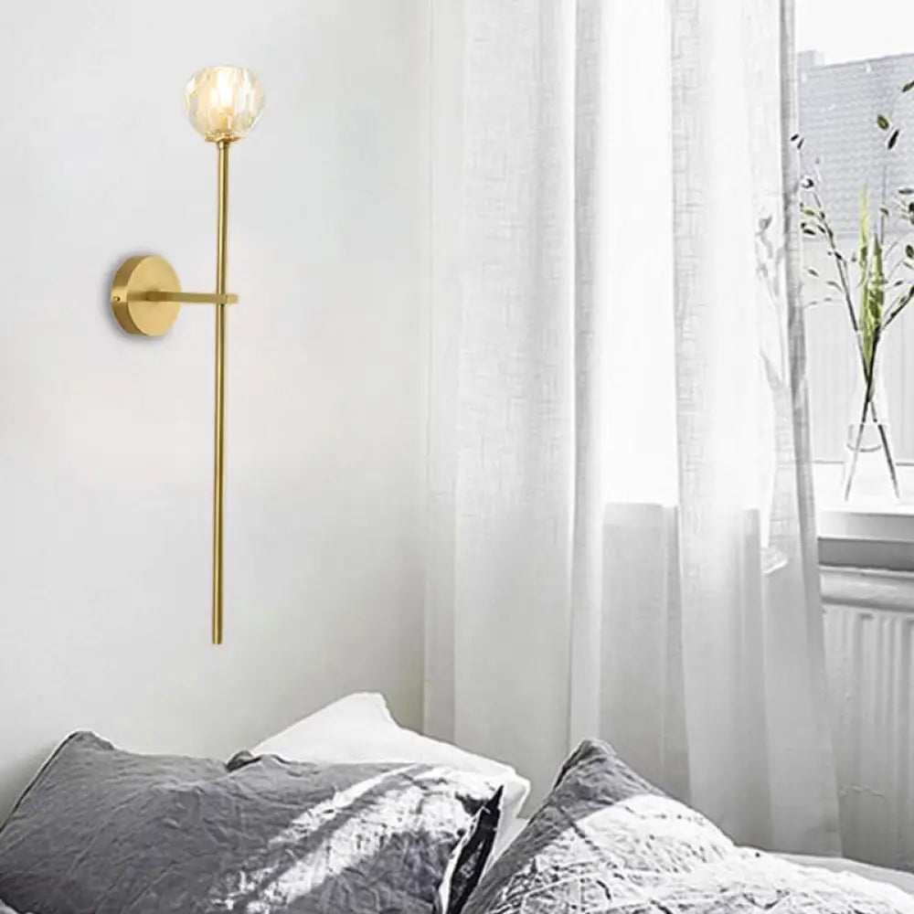 Brass Faceted Sconce With Crystal Shade - Minimalist Wall Mounted Light Fixture / C
