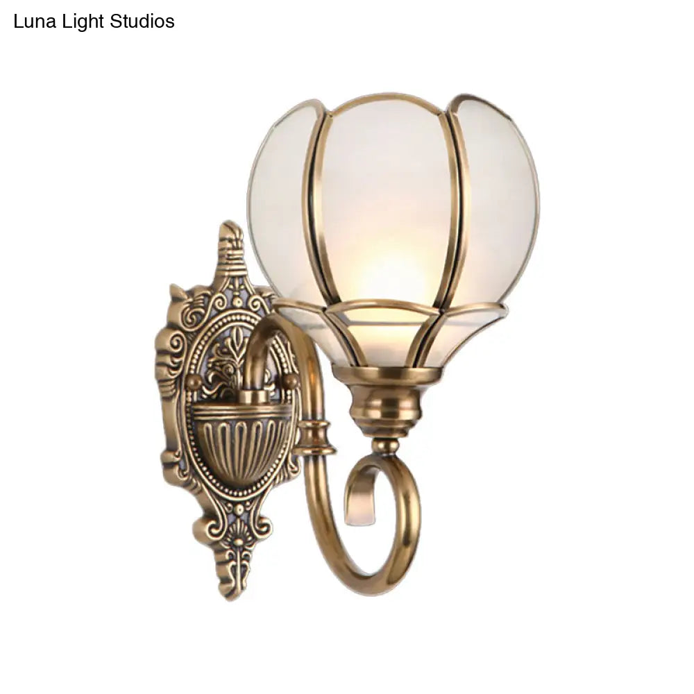 Brass Flower Sconce Wall Lamp For Bedroom - Traditional 1/2-Bulb Metal Light Fixture