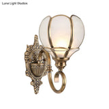 Brass Flower Sconce Wall Lamp For Bedroom - Traditional 1/2-Bulb Metal Light Fixture