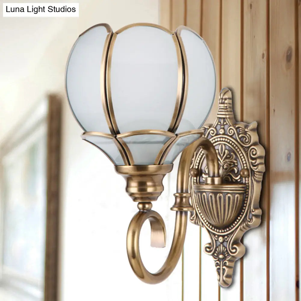 Brass Flower Sconce Wall Lamp For Bedroom - Traditional 1/2-Bulb Metal Light Fixture