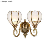Brass Flower Sconce Wall Lamp For Bedroom - Traditional 1/2-Bulb Metal Light Fixture