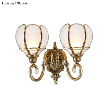 Brass Flower Sconce Wall Lamp For Bedroom - Traditional 1/2-Bulb Metal Light Fixture