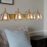 Brass Flower Wall Sconce With Frosted Opal Glass - 1/2/3 Lights Rural Bathroom Vanity Lighting 4 /