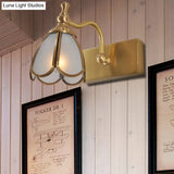 Brass Flower Wall Sconce With Frosted Opal Glass - 1/2/3 Lights Rural Bathroom Vanity Lighting