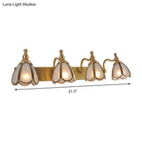 Brass Flower Wall Sconce With Frosted Opal Glass - 1/2/3 Lights Rural Bathroom Vanity Lighting