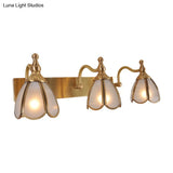 Brass Flower Wall Sconce With Frosted Opal Glass - 1/2/3 Lights Rural Bathroom Vanity Lighting