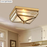 Brass Flush Mount Ceiling Light Fixture For Dining Room - Tradition Rectangle Design Frosted Opal