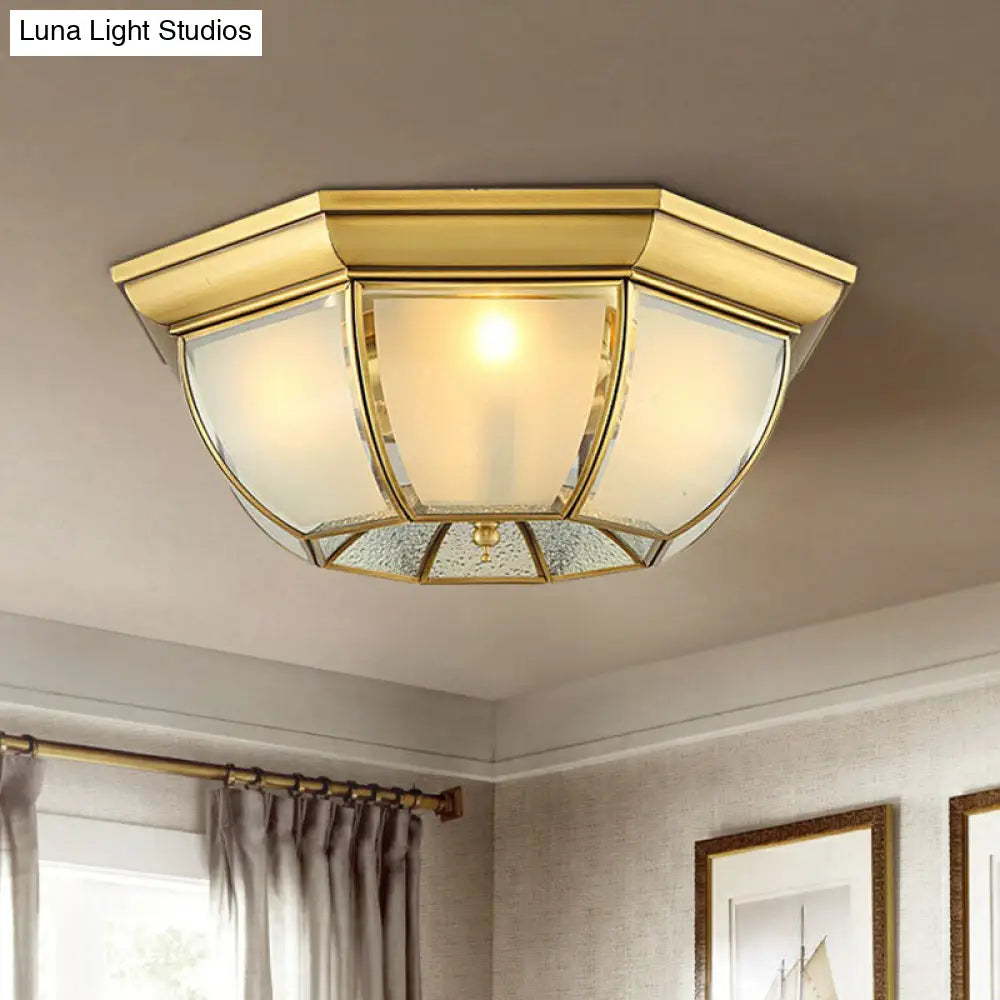 Brass Flushmount Light With Minimalist Bowl Shape & Frosted Glass Pane – Sleek Ceiling Fixture