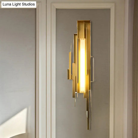 Brass/Gold Sconce Lamp: Irregular Shape With Left/Right Tip - Unique Metal Wall Lighting Fixture