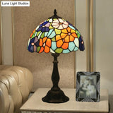 Brass Hand Cut Glass Nightstand Lamp - Bowl Shape With Baroque Bloom Pattern 1 Light Table