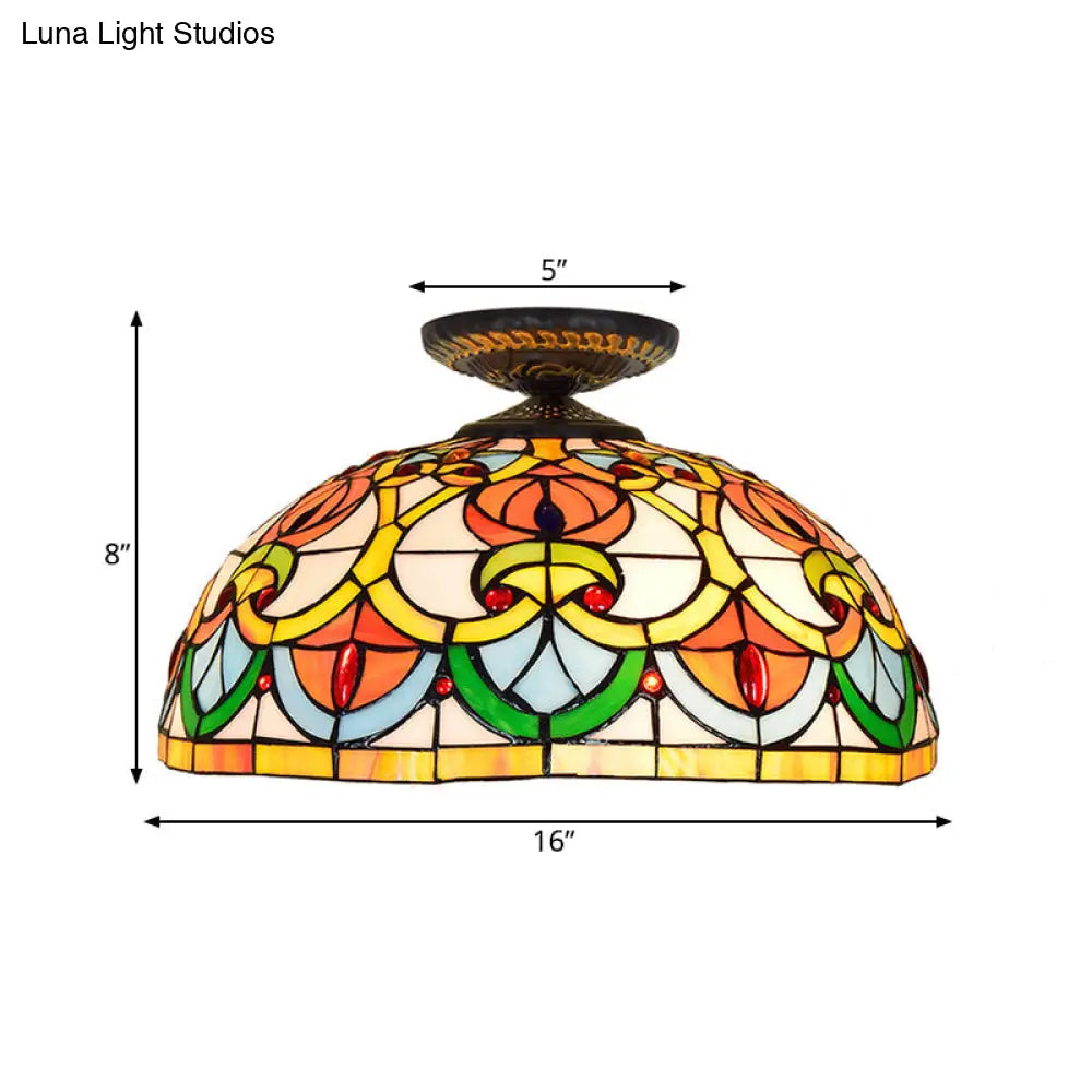 Brass Heart-Shaped Art Glass Flush Mount Ceiling Light With Baroque Design