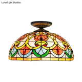 Brass Heart-Shaped Art Glass Flush Mount Ceiling Light With Baroque Design