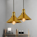 Brass Industrial Style Metal Pendant Lighting For Dining Room - Conical Hanging Lamp