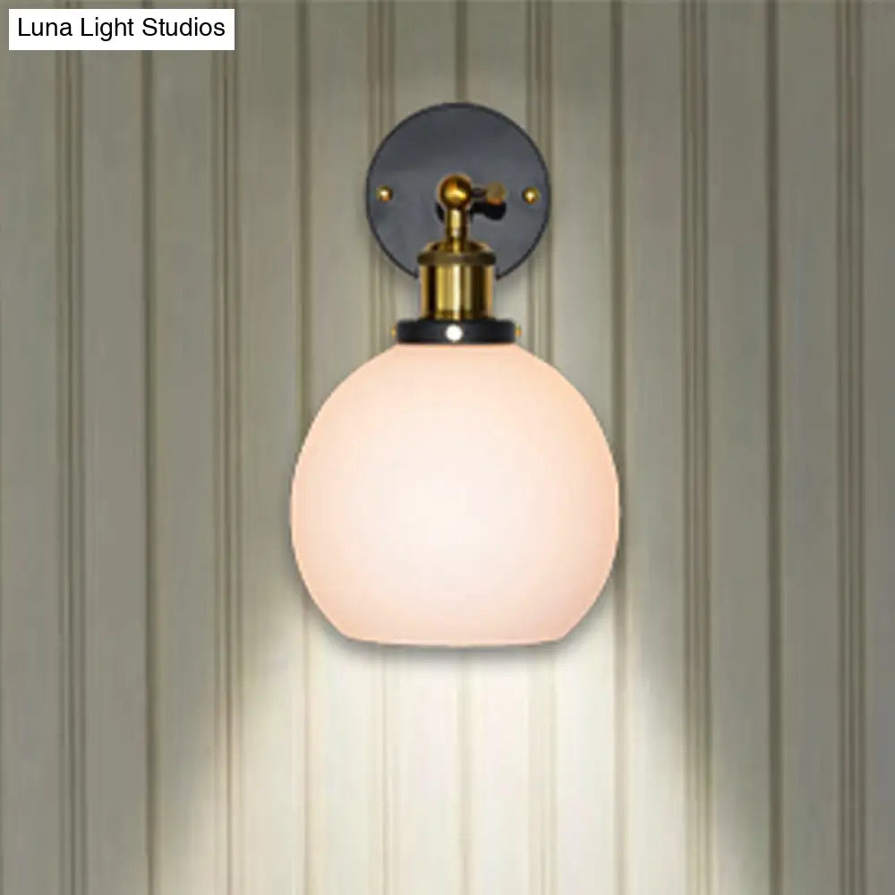 Brass Industrial Wall Sconce Lamp - Bubble White Glass Single Bulb For Bedroom