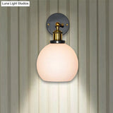 Brass Industrial Wall Sconce Lamp - Bubble White Glass Single Bulb For Bedroom