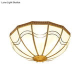 Brass Inverted Flush Ceiling Lamp With Milky Glass 4 Lights And Wave Pattern - Ideal For Bedrooms