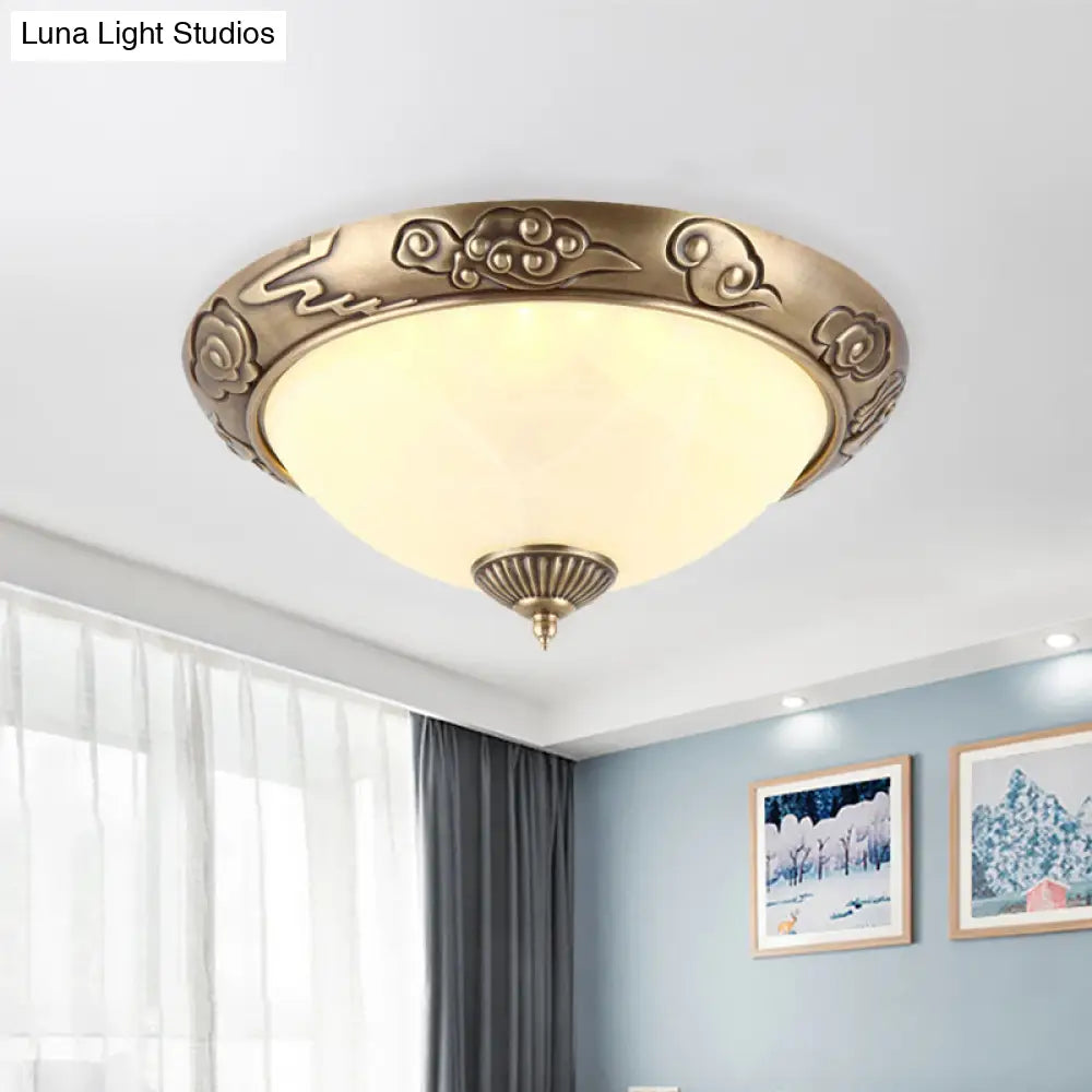 Brass Led Colonial Dome Ceiling Light In Opal Glass 12’/16’ For Bedroom