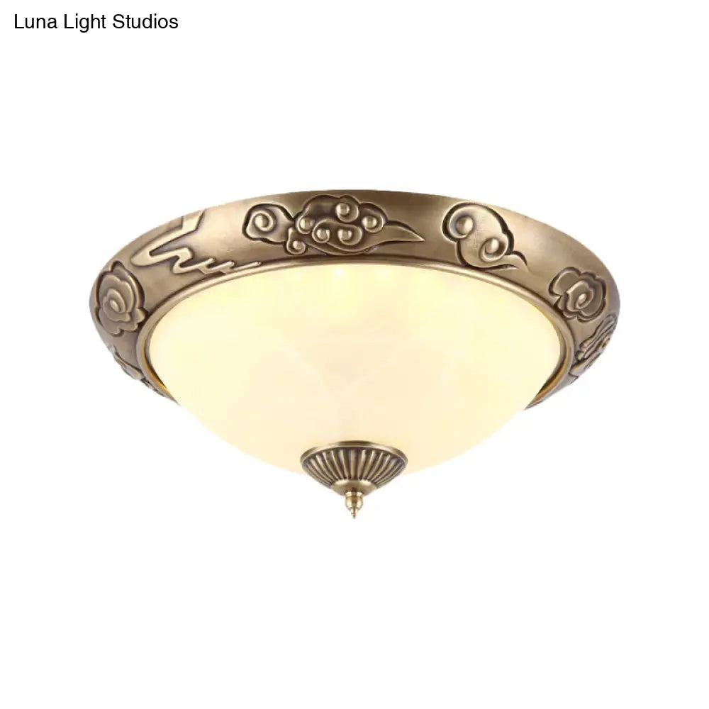 Brass Led Colonial Dome Ceiling Light In Opal Glass 12’/16’ For Bedroom