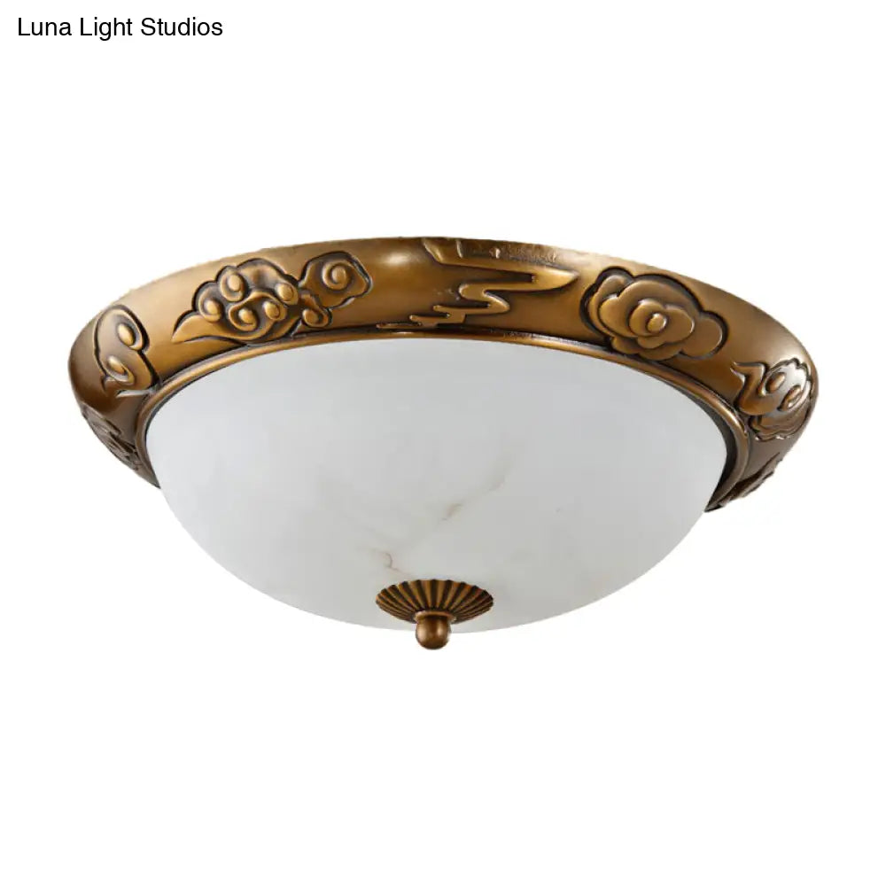 Brass Led Flush Lighting Traditional Milk White Glass Dome Shade Mount Lamp - 12’/16’/19.5’ Width