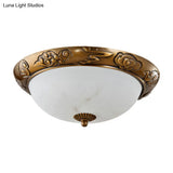 Brass Led Flush Lighting Traditional Milk White Glass Dome Shade Mount Lamp - 12’/16’/19.5’ Width
