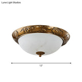 Brass Led Flush Lighting Traditional Milk White Glass Dome Shade Mount Lamp - 12’/16’/19.5’ Width