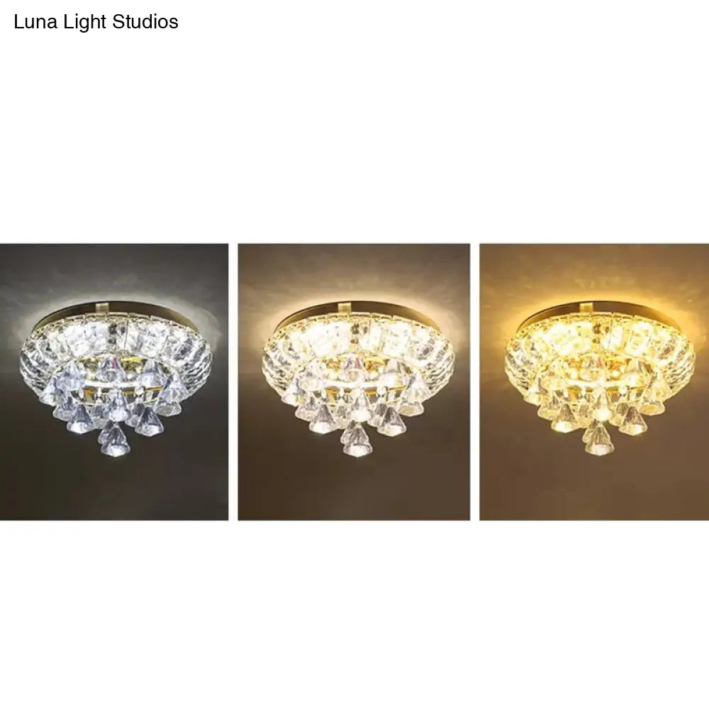 Brass Led Flush Mount Ceiling Light: Small Crystal Simplicity For Hallways
